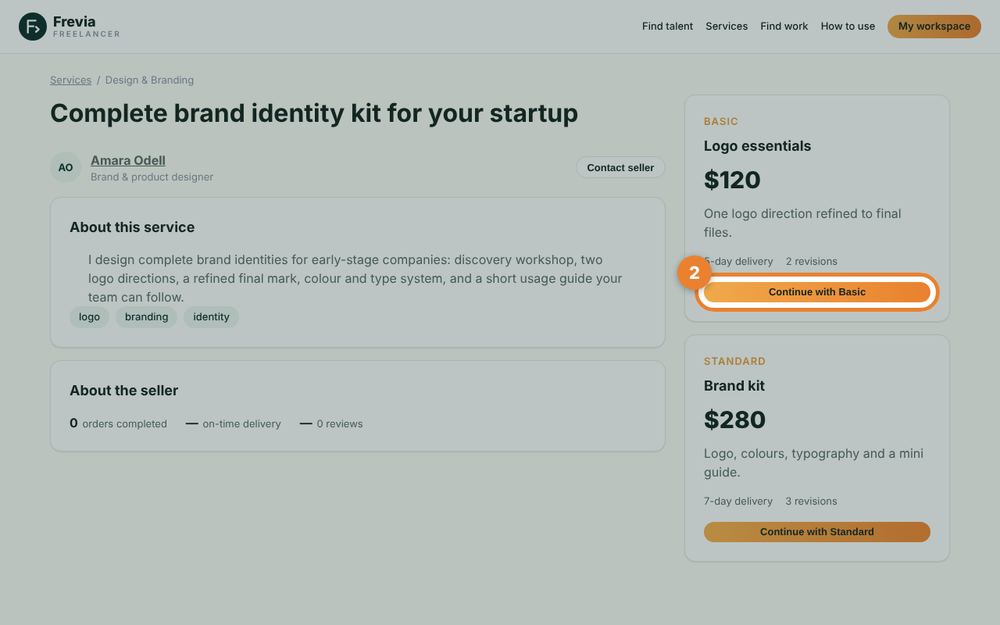 Step 2: Pick a package and order — the orange circle shows where to click
