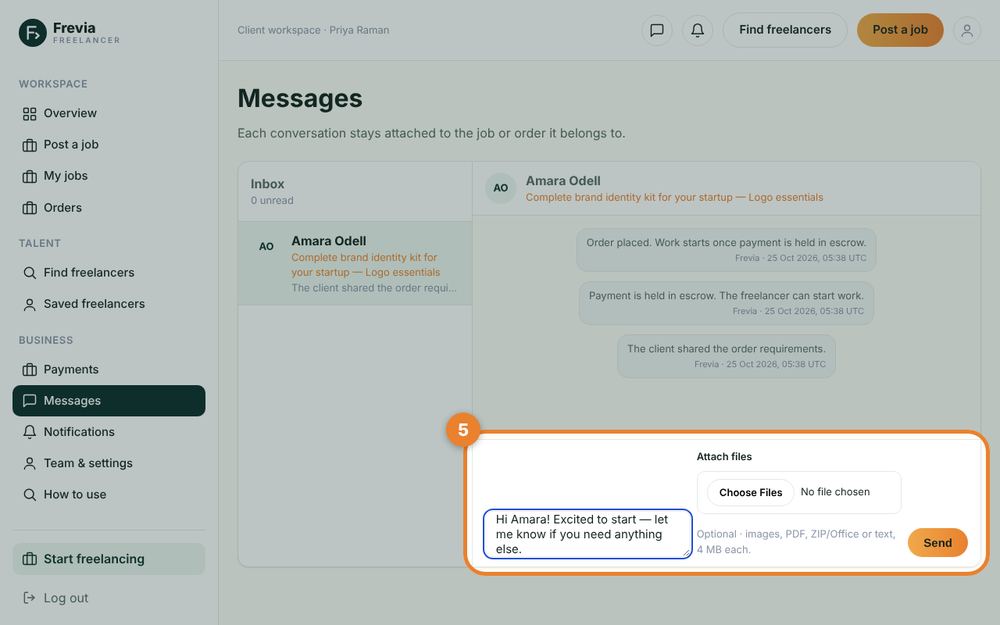 Step 5: Chat in Messages — the orange circle shows where to click