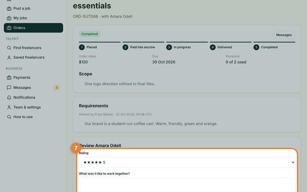 Step 7: Leave a review — the orange circle shows where to click